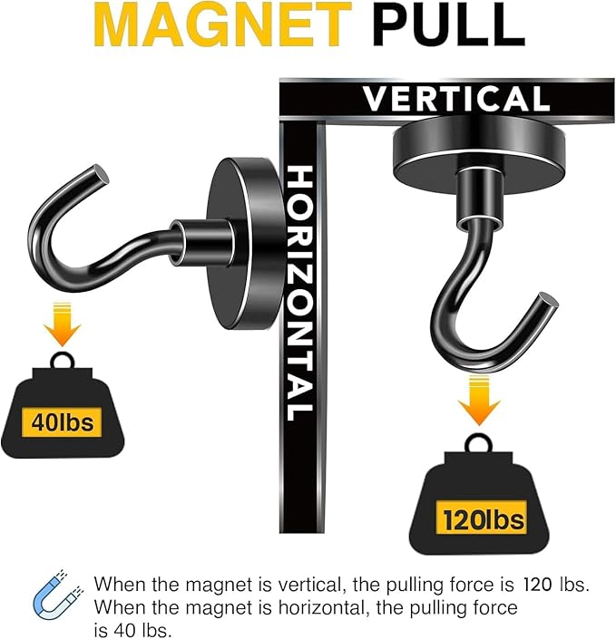 DIYMAG Magnetic Hooks, 120lbs 10pcs Cruise Cabin Essentials Heavy Duty Black