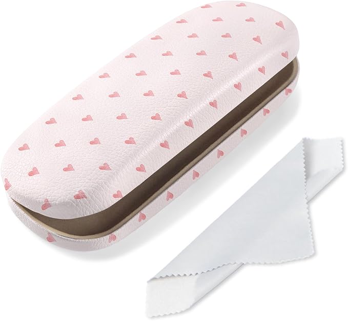 Glasses Case Hard Shell, Cute Sunglasses Case for Women Leather Protective Case for Eyeglass with Cleaning Cloth