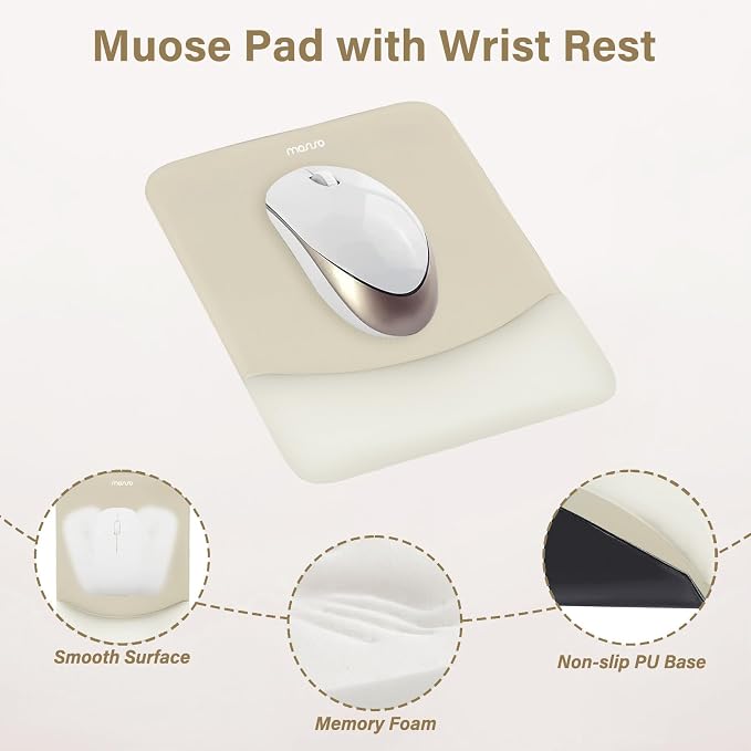 MOSISO Wrist Rest Support Mouse Pad & Keyboard Set, Khaki | Rectangular Ergonomic Mousepad, Non-Slip Base, Home/Office Pain Relief & Easy Typing, Neoprene Cloth & Raised Silicone Lining