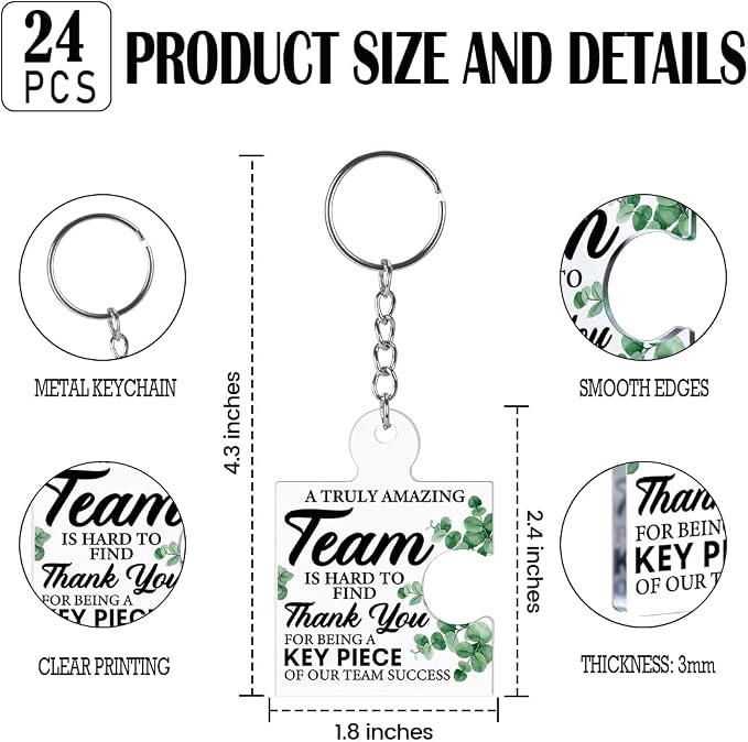 Team Appreciation Gifts Bulk Thank You Keychains for Coworkers | Gift Set for Employee, Staff, Teachers, Teamwork Puzzle Piece Keyring, Acrylic