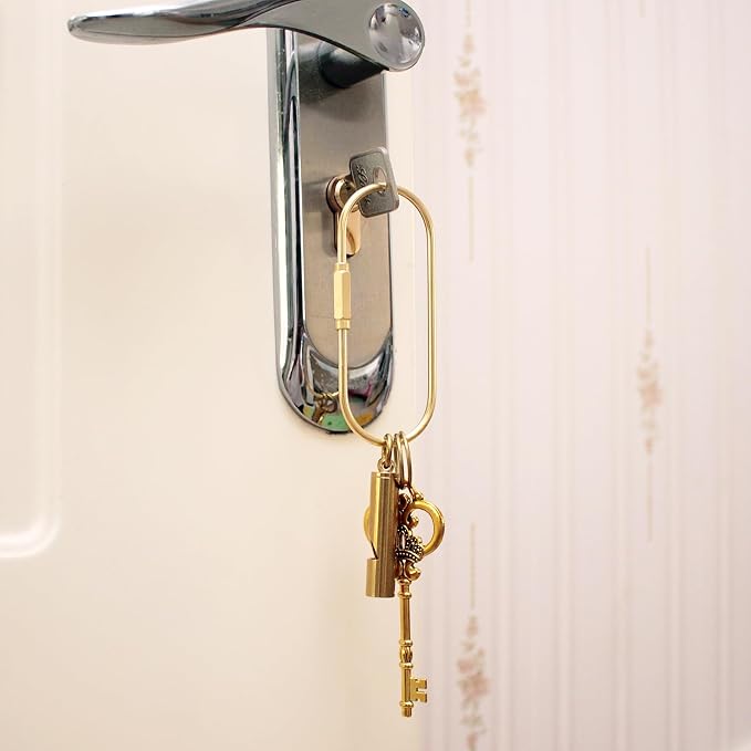 Carabiner Keychain Clip with Lock, Gold Key Chain Rings, Purse Bag Charms | Durable Carabiner for Keys, Brass Screw Lock Key Holder, Anti-Lost Oval Keyring Clip, Large Capacity Key Holder for Handbag