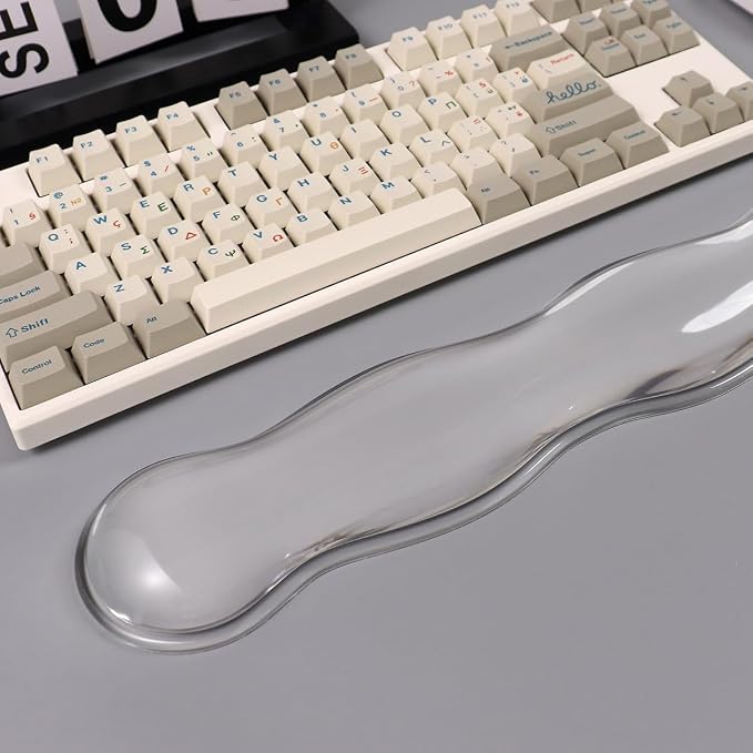 Clear Gel Wrist Rest for Keyboard, Ergonomic Wrist Rest for Computer Keyboard 60%/75%(White-Long)