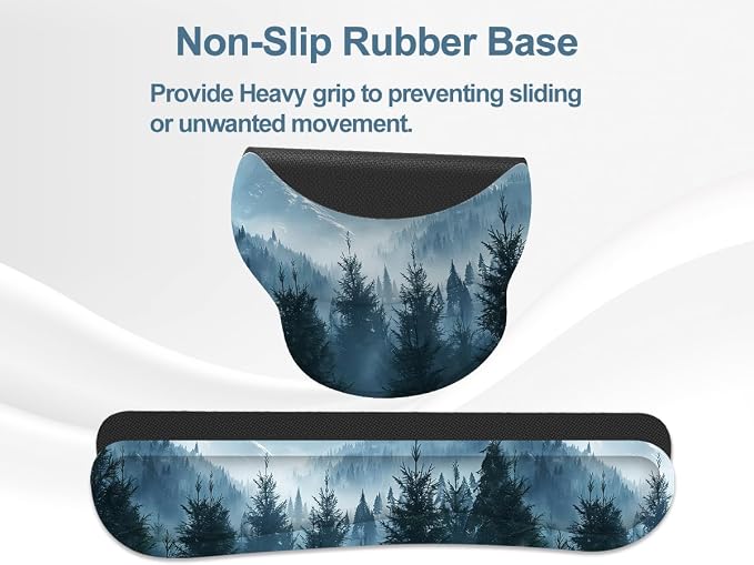 Ergonomic Mouse Pad with Wrist Rest and Keyboard Wrist Rest, Mousepad | Memory Foam Wrist Rest for Computer Keyboard, Pain Relief, Non-Slip Base, Mouse Pad Wrist Support for Gaming, Cloud Forest
