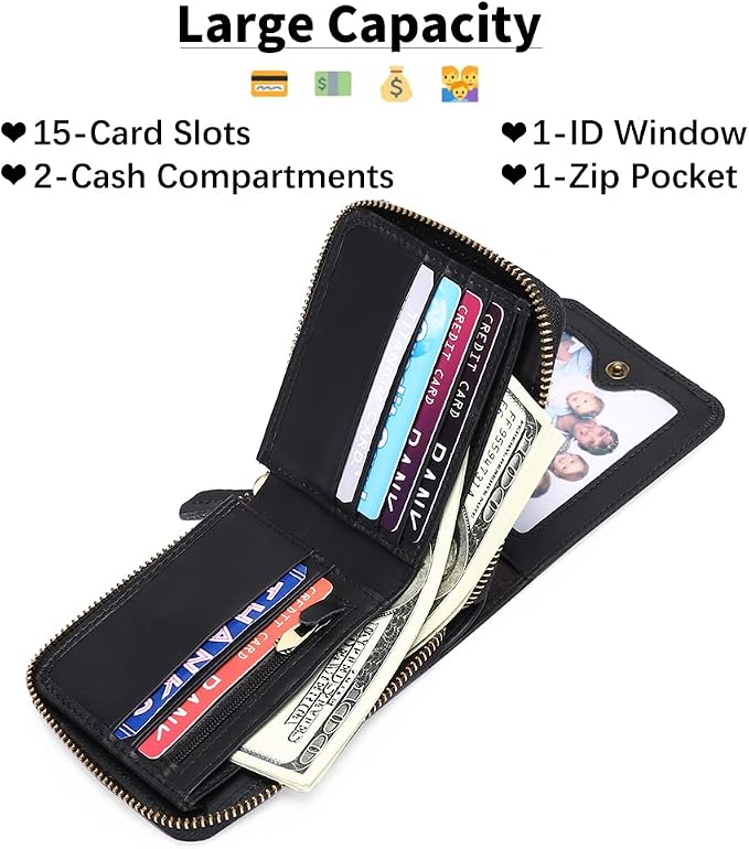 GOIACII Wallets for Men Genuine Leather Front Pocket Wallet RFID Zip Around Bifold Credit Card Holder | RFID