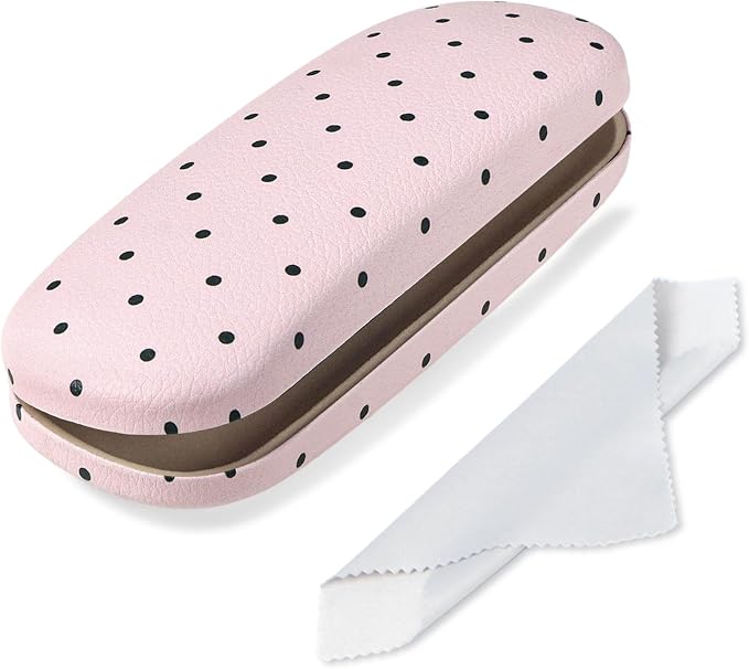 Glasses Case Hard Shell, Cute Sunglasses Case for Women Leather Protective Case for Eyeglass with Cleaning Cloth