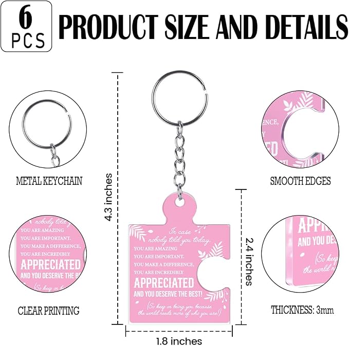 Team Appreciation Gifts Bulk Thank You Keychains for Coworkers | Gift Set for Employee, Staff, Teachers, Teamwork Puzzle Piece Keyring, Acrylic