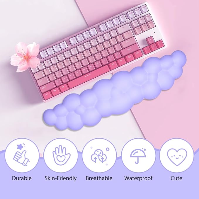 JIKIOU Upgrade Leather Cloud Wrist Rest for Keyboard and Mouse & Cup Pad | Wish Gift-Cute Cloud Shape, Comfortable and don’t Irritate to Skin, Non-Slip PU Base,Soft Memory Foam filled for Pain Relief
