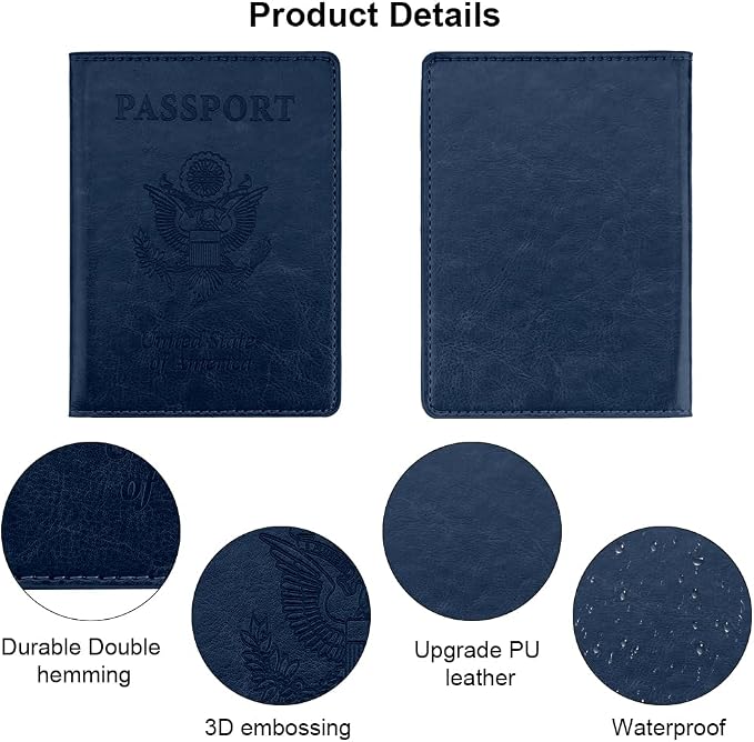 Passport Holder, Passport Cover, Passport Holder for Women, 2 Pack Travel Passport Wallet, Leather Passport Case, Passport Protector International Travel Must Haves, Dark Blue+Rose Gold