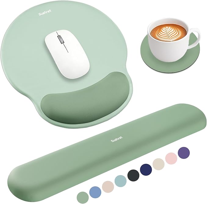 Mouse Pad and Keyboard Wrist Rest, 3-in-1 Gel Memory Foam Ergonomic Mouse Pad with Wrist Rest Set,Gaming Mousepad Arm Cushion Support for Computer Office Desk Accessories Cute Setup,Sage Green