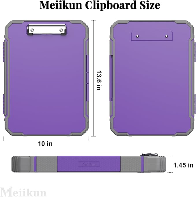 Meiikun Clipboard with Storage, Rugged Shockproof Protective, Internal Pen Pouch & Metal Clip, Heavy Duty Plastic Clip Boards 8.5x11, High Capacity Contractor Folder for School Office (Light Purple)