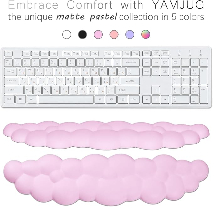 4 in 1 Ergonomic Leather Cloud Wrist Rest Keyboard and Mouse Pad & Coaster | Full 4-Piece Set, Non-Slip PU Base, Soft Memory Foam Comfort For Long Work/Gaming Hours, Cute Desk Decor, Easy To Clean