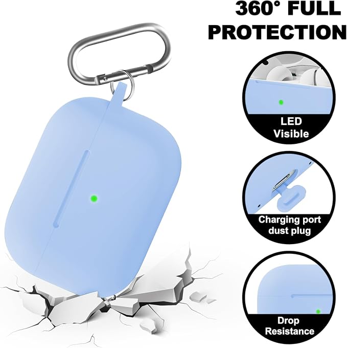 Full-Coverage dustproof Design for AirPods Pro 3 Case Cover with Cleaner Kit, Soft Silicone Cover for AirPods Pro 3rd Generation Comes with Keychain,Suitable for 3rd Generation Case,Sky Blue