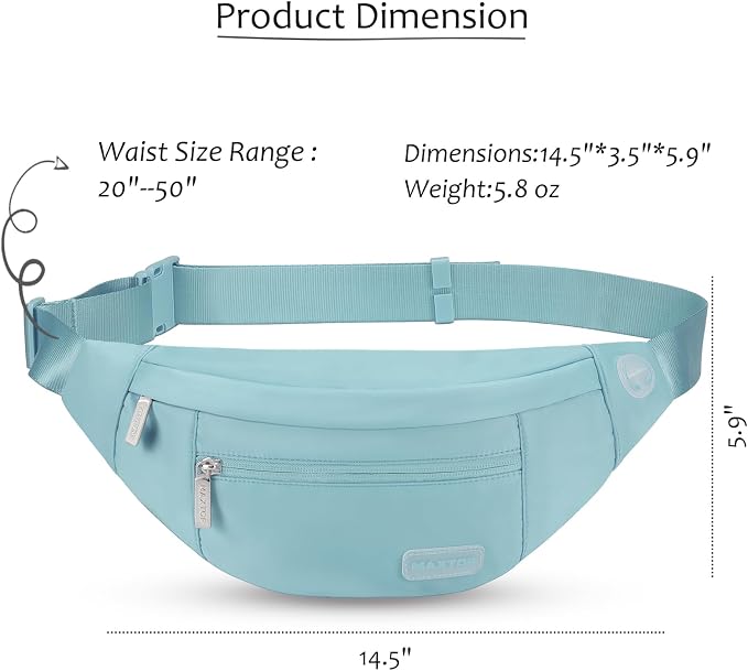 Large Dusty Blue Fanny Pack for Women Crossbody Bag Travel Essential | Nylon,Key Chain, Adjustable Strap,Headhole，Ideal for Shopping Yoga Running Cycling Traveling