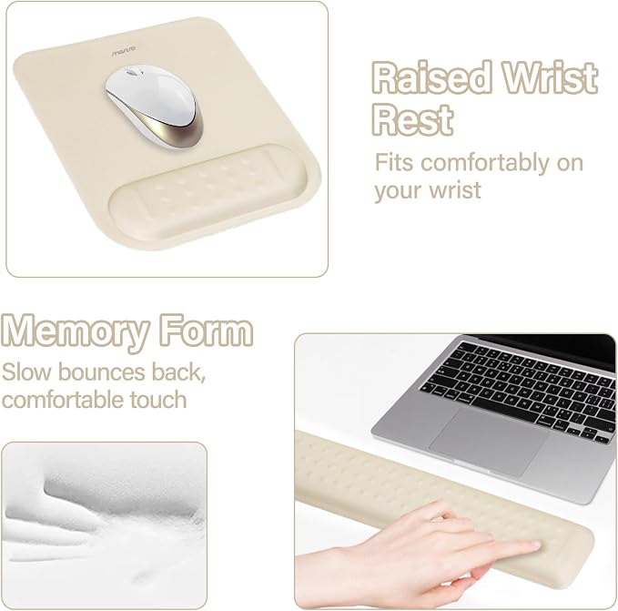 MOSISO Keyboard Stand&Wrist Rest Support for Keyboard &Mouse Pad Set | Ergonomic Massage Wrist Rest Set, Easy Typing Working Acrylic Clear Stand for Office Home, Khaki