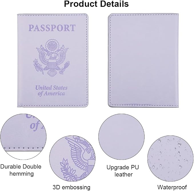 Passport Holder, Passport Cover, Passport Holder for Women, 2 Pack Travel Passport Wallet, Leather Passport Case, Passport Protector International Travel Must Haves, Light Purple+Lake Blue