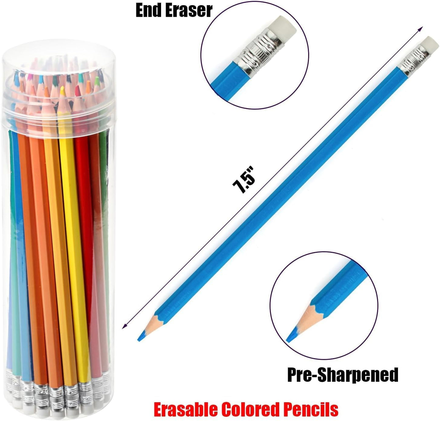 Pre-sharpened Colored Pencils with Erasers, Erasable Color Pencils, Drawing Pencil, Art Pencil for School Supplies, Drawing Supplies (36 Colors)