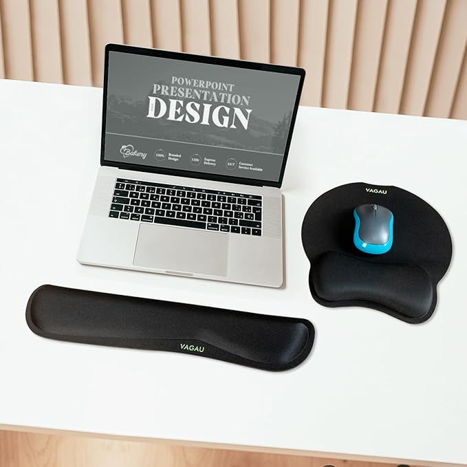 VAGAU Premium Keyboard Wrist Rest and Mouse Pad Wrist Support for 2 Pack | Ergonomic Memory Foam Set for Office, Laptop, Mac, Computer and Gaming, Comfortable Typing &Wrist Pain Relief