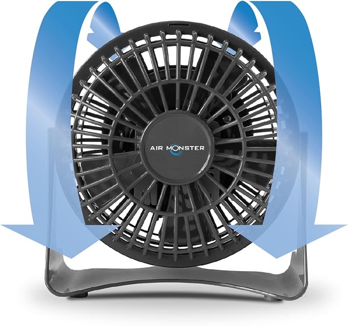 Air Monster 4 Inch Small Desk Fan Quiet, Small Fan, Table Fan, Bedside Fan, Small Plug in Fan, Dorm Fan with 1 Speed Setting, Adjustable Tilt, ETL, Black with Fused UL Plug