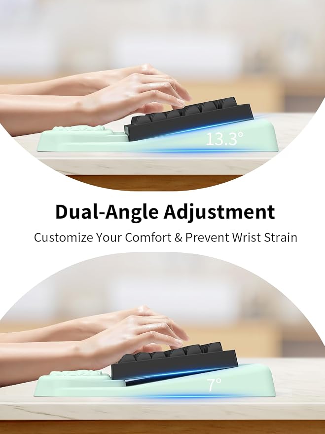 3-in-1 Ergonomic Keyboard Stand with Wrist Rest & Mouse Pad Set,Light Green | Comfy Keyboard Riser Holder Soft Mousepad with Massage Design, Memory Foam and Non-Slip PU Base for Pain Relief