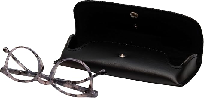 Calabria Double Snap Belt Loop Eyeglass Case PU Leather Black Old School Vintage Eye Glasses Pouch Semi-Hard Sunglass Holder - 12PACK
