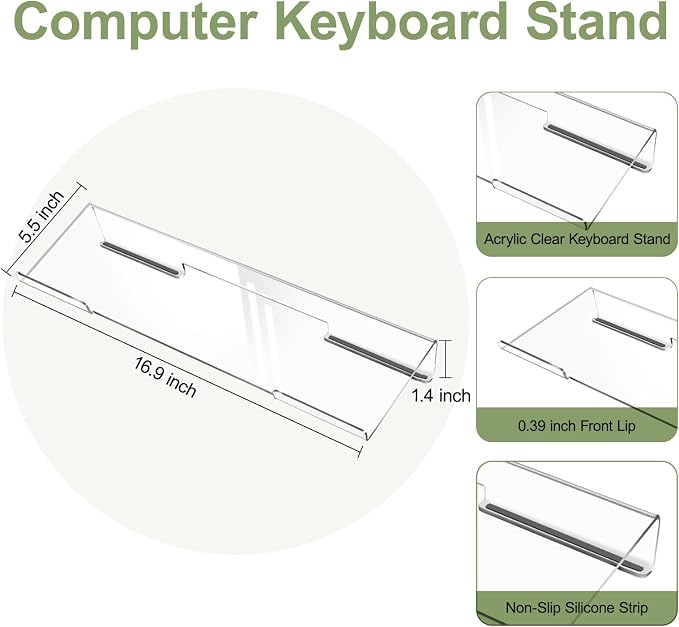MOSISO Keyboard Stand&Wrist Rest Support for Keyboard &Mouse Pad Set | Ergonomic Massage Wrist Rest Set, Easy Typing Working Acrylic Clear Stand for Office Home, Sage Green