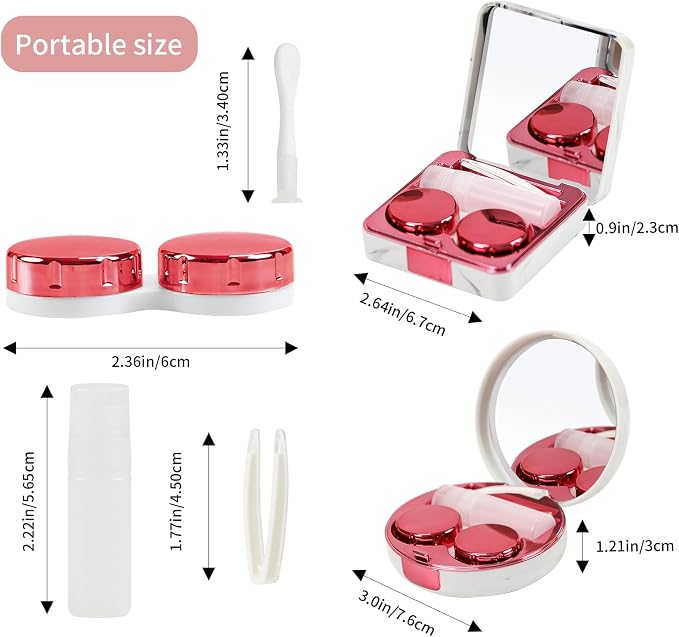 2 Pack Contact Lens Case, Portable Eye Contacts Colored Lenses Applicator Remover Tool Kit with Mirror Solution Bottle for Daily Makeup Office Travel Outdoor (Rose Pink Marble)