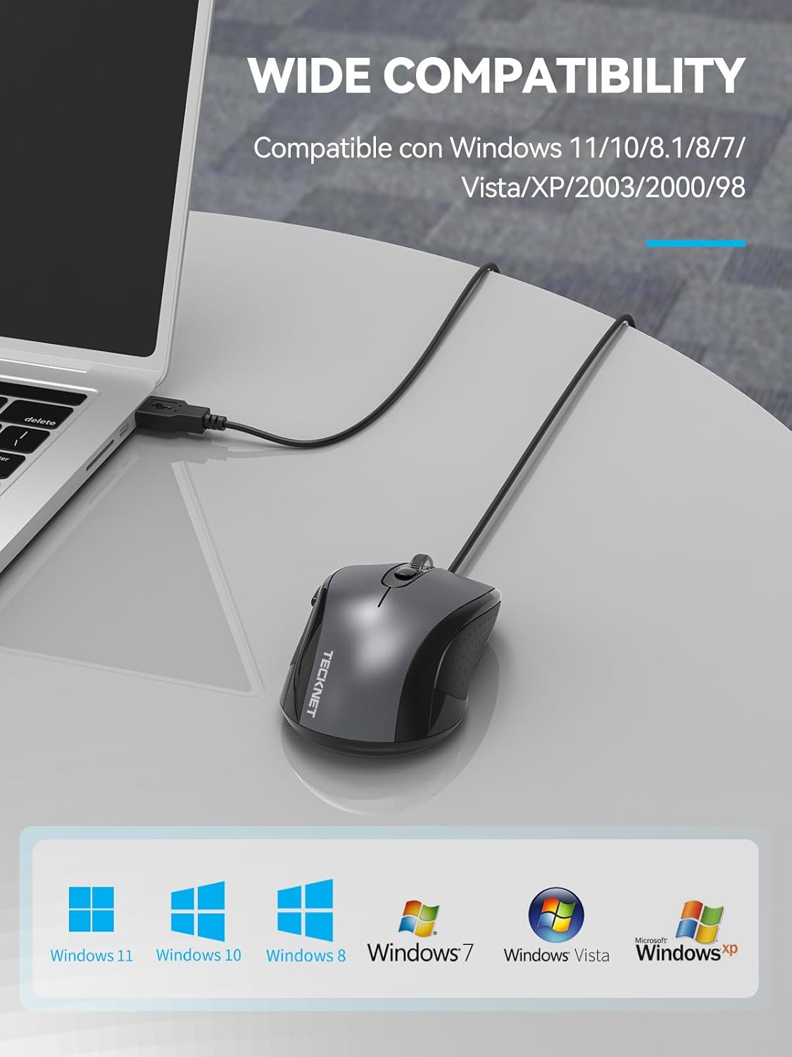 TECKNET USB Wired Computer Mouse, 4-Level Adjustable 3600DPI, Ergonomic with 6 Buttons, 18 Months Battery Life, Portable for Small Medium Hand