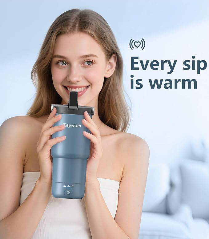 Kepwam Self-Heating Travel Mug 20oz, Temperature-Controlled Coffee Warmer Mug, Smart Travel Coffee Mug Keep Coffee Drinks Hot, Heated Mug Great for Driver Outdoor Fits Car Cup Holders