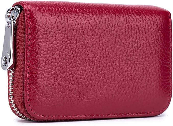 RFID Credit Card Holder Genuine Leather Credit Card Wallet with Zipper | RFID