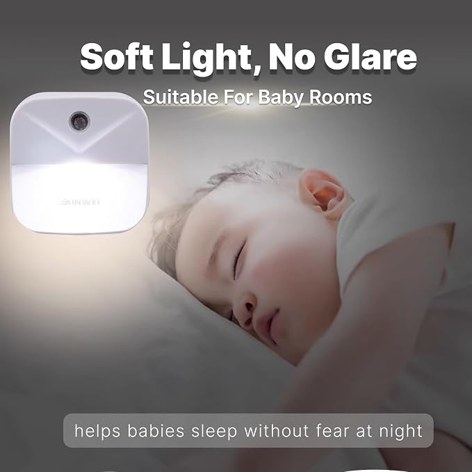 Night Lights Plug into Wall, Automatic LED Night Light with Dusk to Dawn Sensor, Modern V-Groove Design Square Night Lite for Hallway, 0.4W Plug-in Night Lights, 4-Pack (White Light)