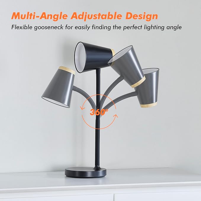 EJIAXIN Desk Lamp for College Dorm Room - Small LED Desk Lamp Touch Dimmable Reading Light for Home Office - Adjustable Flexible Gooseneck Table Lamp for Bedside Bedroom Nightstand Black