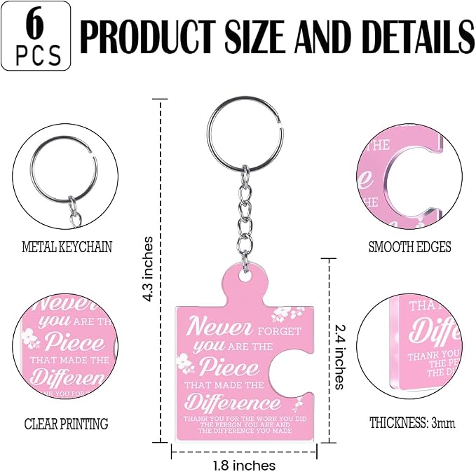 Team Appreciation Gifts Bulk Thank You Keychains for Coworkers | Gift Set for Employee, Staff, Teachers, Teamwork Puzzle Piece Keyring, Acrylic