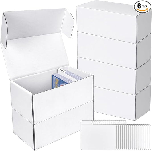 VOKOY Trading Card Storage Box with Dividers, 6 Pack • 400 Count Bulk Card Collection Case, Corrugated Cardboard Storage Box for Sports, TCG/Magic/Mtg Cards (Horizontal Length 7.5 Inch)