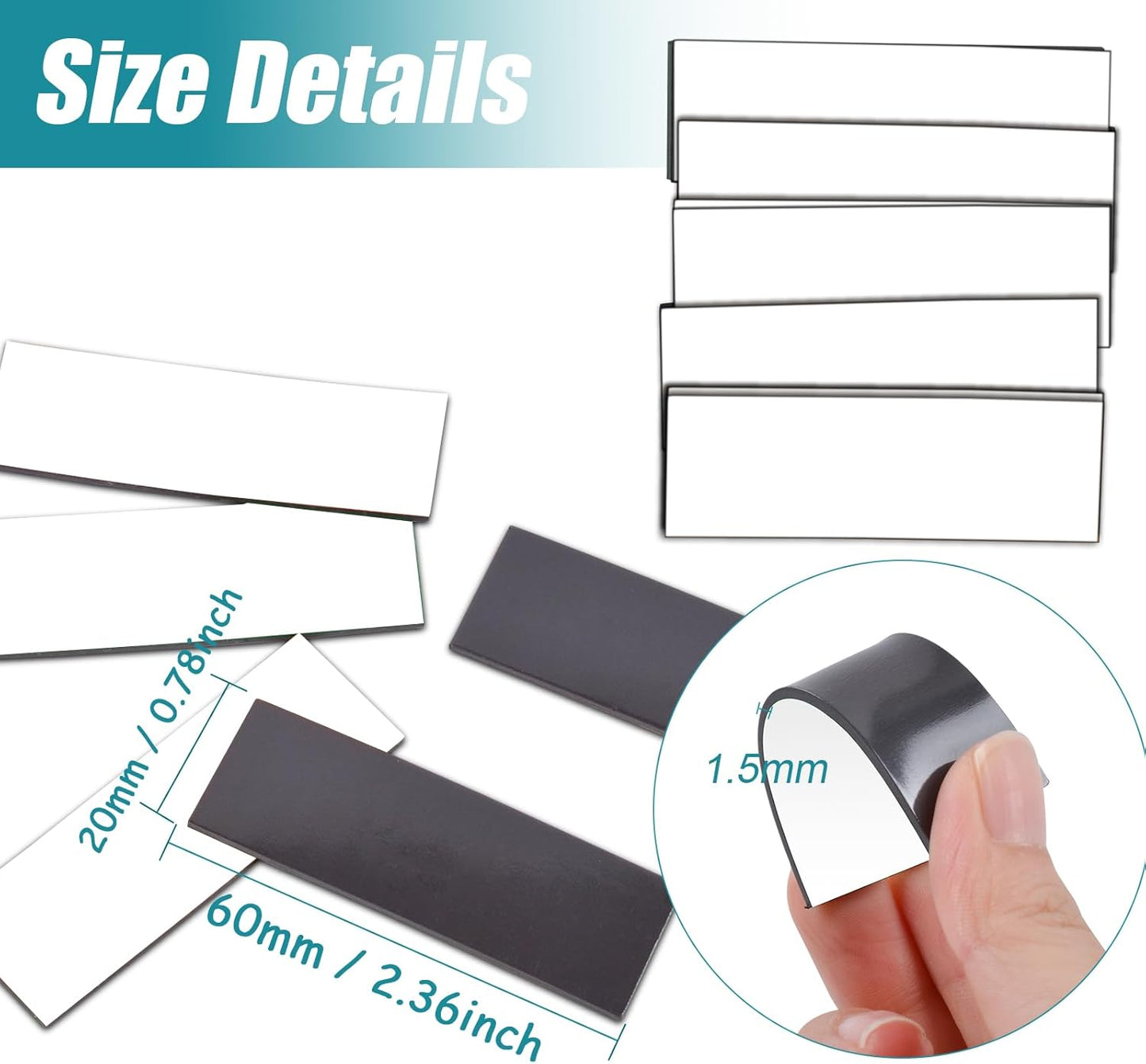 50 Pack Dry Erase Magnetic Labels White Reusable Write On Magnets Sticker, Magnetic Blank Writable Erasable Cards Name Tags for White Board, Garage, Classroom, Home, Office, 2.4'' x 0.8''