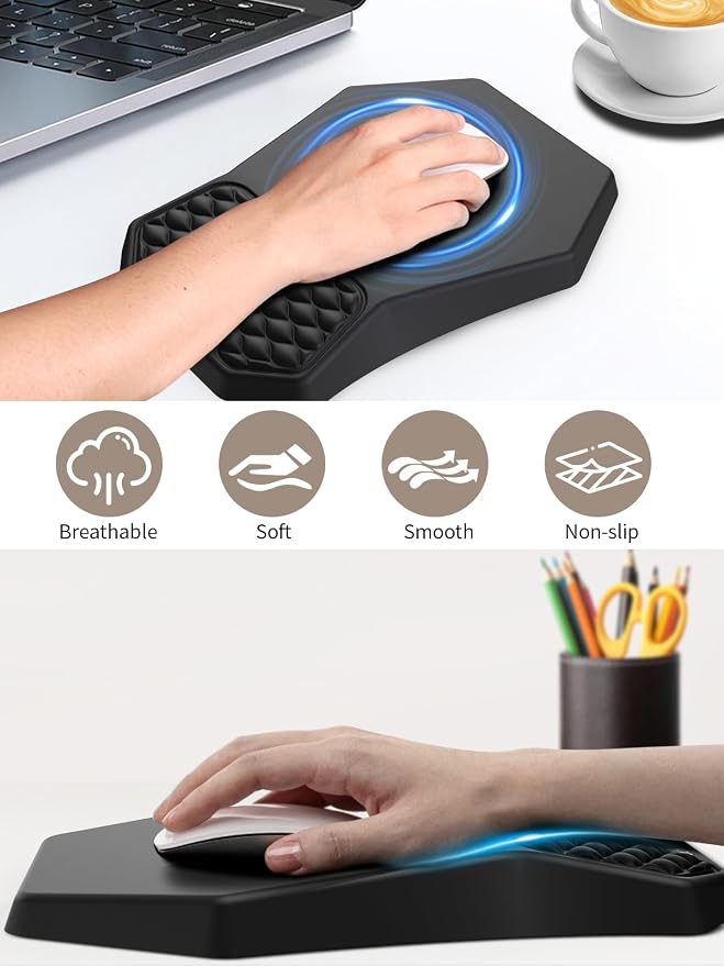 3-in-1 Ergonomic Keyboard Stand with Wrist Rest & Mouse Pad Set, Black | Comfy Keyboard Riser Holder Soft Mousepad with Massage Design, Memory Foam and Non-Slip PU Base for Pain Relief
