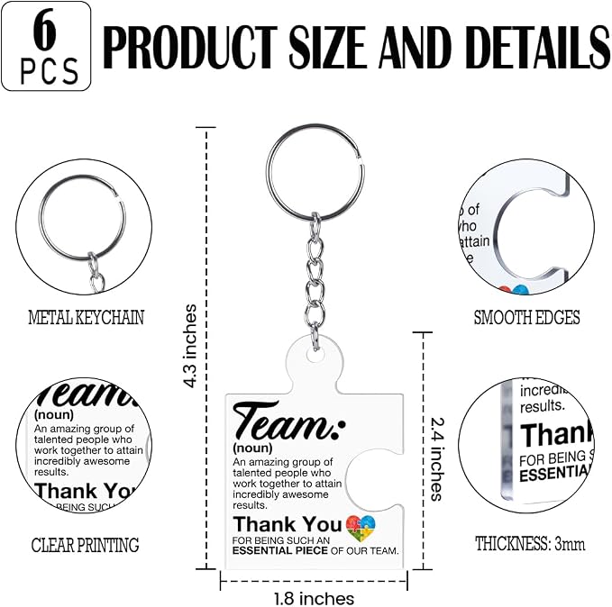 Team Appreciation Gifts Bulk Thank You Keychains for Coworkers | Gift Set for Employee, Staff, Teachers, Teamwork Puzzle Piece Keyring, Acrylic