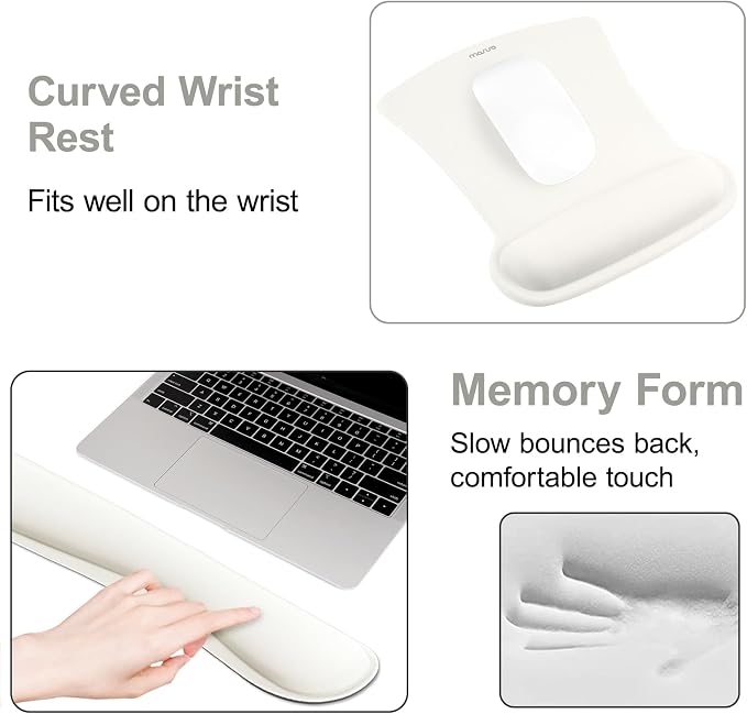 MOSISO Keyboard Mouse Pad Set, Large Gaming Mousepad&Keyboard Wrist Rest | Mouse Wrist Rest&Coaster, Ergonomic Non-Slip Mousepad&Easy Typing Cushion with Memory Foam for Home Office, Pearl White