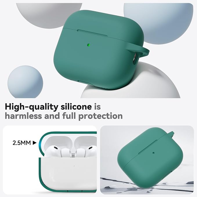 Ljusmicker for AirPods Pro 3 Case 2025 with Cleaner Kit,Pine Green | Soft Silicone Protective Cover for Apple AirPod Pro 3rd Generation Case with Keychain for Women Men,Shockproof