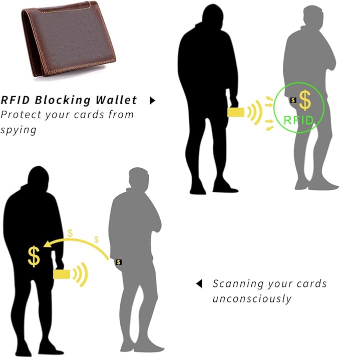Trifold Billfold RFID Blocking Cowhide Leather Wallet for Men 10 Card Slots 2 ID Windows with Coin Pocket