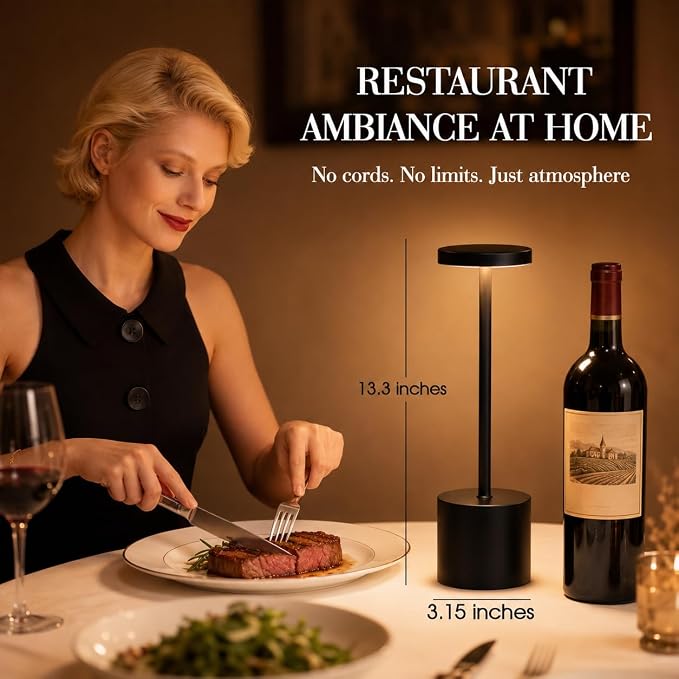 Cordless Table Lamp Set of 2, 5000mAh Rechargeable Lamp with Touch Control & Stepless Dimming, 3 Light Modes, IP54 Waterproof Portable Light for Dining Table, Patio, Bedroom, Power Outage (Black)