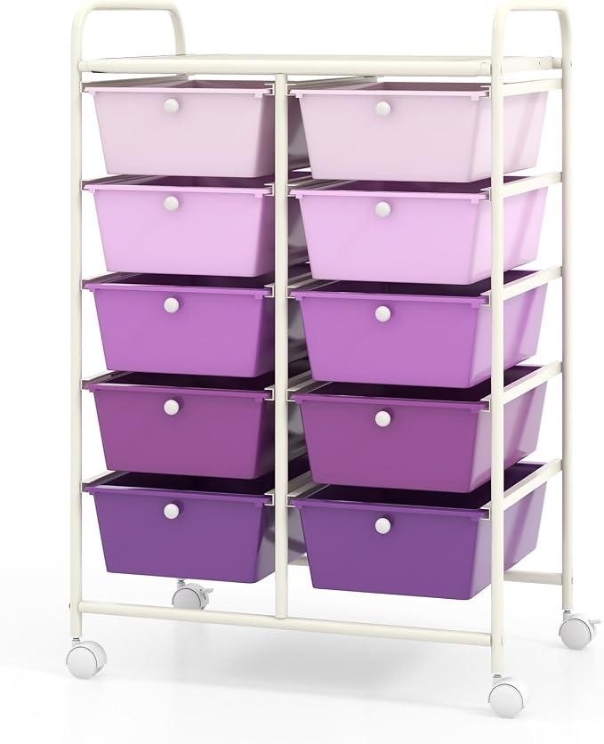 BECOMFORT 10-Drawer Rolling Cart with Drawers, Storage Cart on Wheels, Teacher Classroom Organizers with Metal Frame, Mobile Craft Cart, Trolley Utility Cart for School Office Play Room