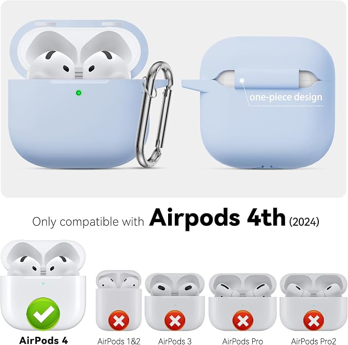 for AirPods 4 Case 2024 with Cleaner Kit & Keychain-Magnetic Azure | Silicone Protective Cover for Apple AirPods 4th Generation Case,for Women Men,One-Piece Design,Shockproof,Dust Proof,Magnetic