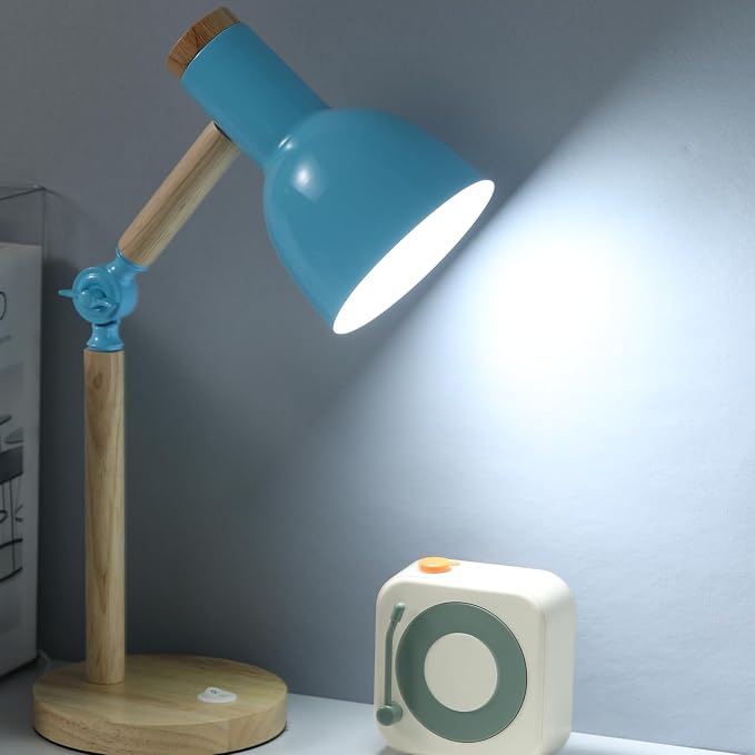 Adjustable Wooden Arm Desk Lamp, Metal Shade Table Lamp | Dorm Lamp,Bedside Lamp,Reading Lamp,Lamp for Home Office