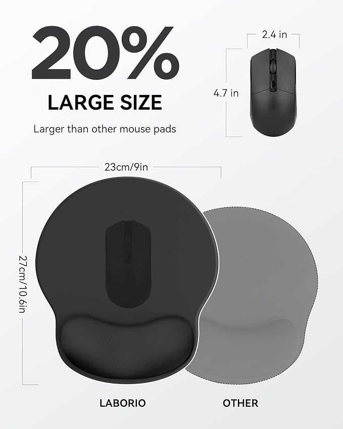 Mouse Pad with Wrist Rest for Desktop Large Ergonomic Mouse Mat(Black) | 10.6''L x 9''W Size, Gel Wrist Support, Non-slip Base, Washable Surface, Laptop Mousepad