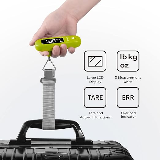 pack all Digital Luggage Scale for Travel, 110Lbs Capacity, 0.1Lb Precision | Handheld, Backlit LCD Display, Lb/Kg/Oz Conversion, Tare Function, Battery Included, Apple Green