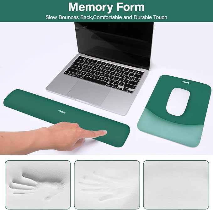 MOSISO Wrist Rest Support Mouse Pad & Keyboard Set, Peacock Green | Rectangular Ergonomic Mousepad, Non-Slip Base, Home/Office Pain Relief & Easy Typing, Neoprene Cloth & Raised Silicone Lining