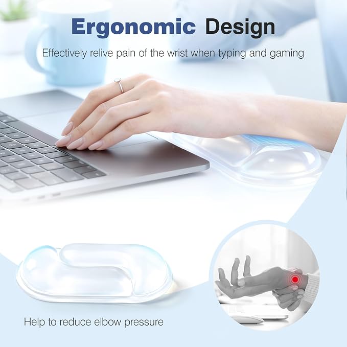 Ospelelf Clear Gel Wrist Rest for Mouse Ergonomic Cushioned Support for Typing & Gaming, Relief Carpal Tunnel, Wrist Pain, Sweat-Proof & Cooling Gel, Comfort for Office, Computer, Programmer, Gamer
