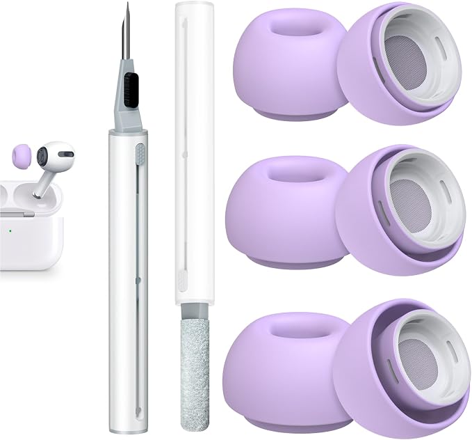 3 Pairs Replacement Ear Tips for AirPods Pro 2nd & 1st(S/M/L, Lavender) | with Noise Reduction Hole, Silicone Ear Tips with Cleaning Pen & Portable Storage Box, Fit in the Charging Case