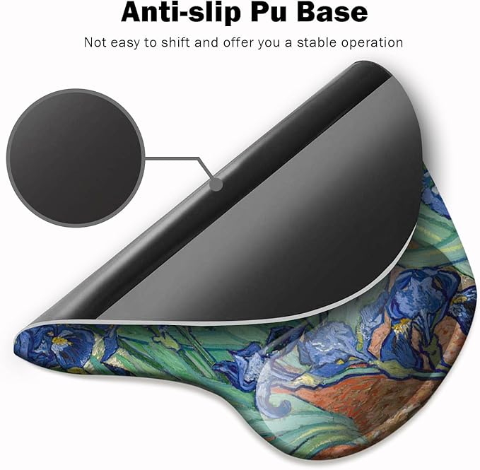 DOOKE Ergonomic Mouse Pad with Wrist Support and Coaster,Mouse Pads with Non-Slip PU Base for Home Office Working Studying Easy Typing & Pain Relief Van Gogh Irises