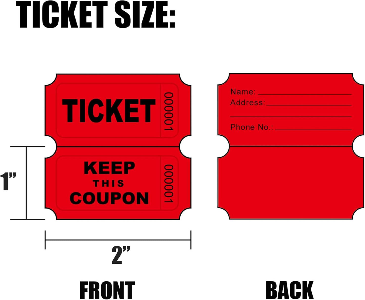 DNB 8000 Pairs Raffle Tickets - 8 Color Set of 1000 2 x 2 Inch 50/50 Double Roll Raffle Tickets - Pink/Red/White/Green/Blue/Yellow/Orange/Purple